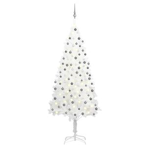 vidaXL &Aacute;rbol de Navidad preiluminado con luces y bolas blanco 210 cm