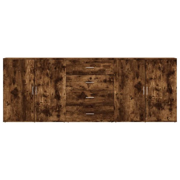 vidaXL Aparadores 3 uds madera contrachapada roble ahumado