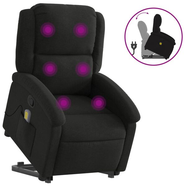 vidaXL Sill&oacute;n reclinable de masaje elevable tela negro