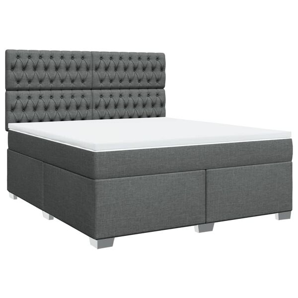 vidaXL Cama box spring con colch&oacute;n tela gris oscuro 180x200 cm