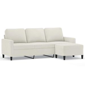 vidaXL Sof&aacute; de 3 plazas con taburete de terciopelo crema 180 cm