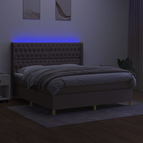 vidaXL Cama box spring colch&oacute;n y luces LED tela gris taupe 160x200 cm