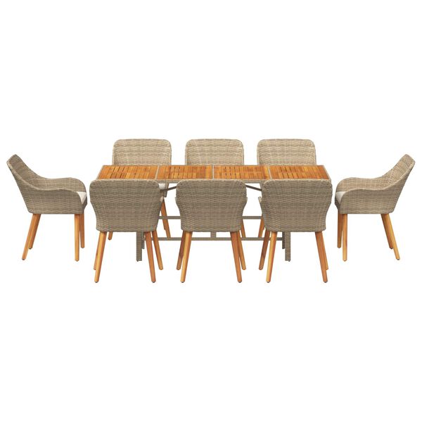 vidaXL Conjunto de Comedor de Jardín con cojín 9 pcs Beige y marrón