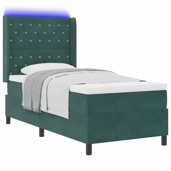 vidaXL Cama con Box Spring LED y Colch&oacute;n Verde oscuro 90 x 200 cm