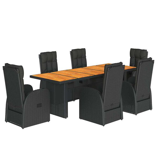 vidaXL Set de comedor de jard&iacute;n 7 pzas y cojines rat&aacute;n sint&eacute;tico negro
