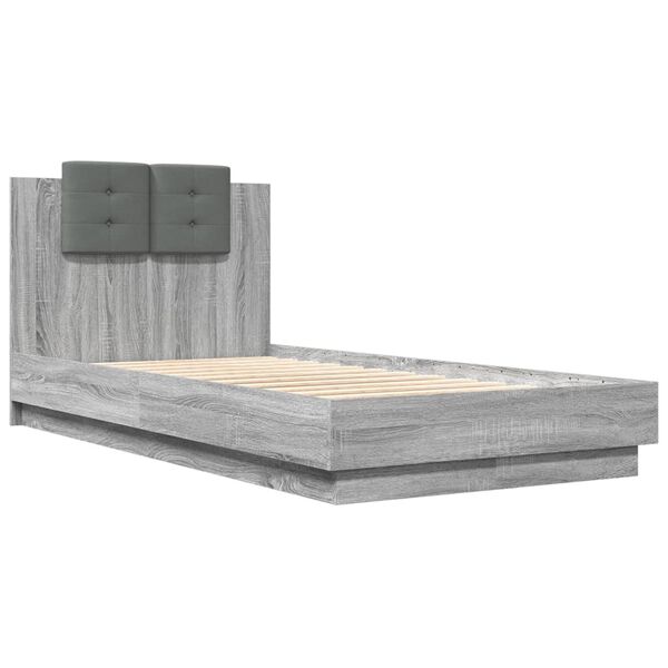 vidaXL Cama con cabecero madera de ingenier&iacute;a gris Sonoma 75x190 cm