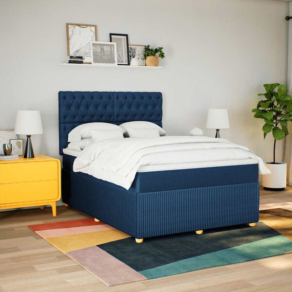 vidaXL Cama box spring con colchón tela azul 160x200 cm