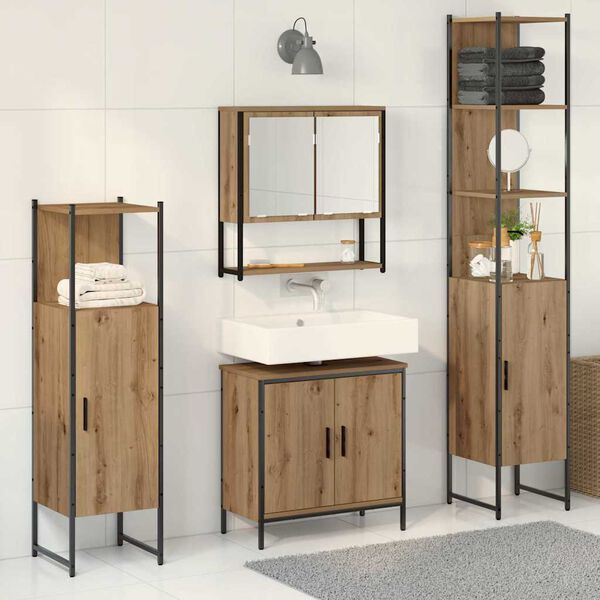 vidaXL Juego de muebles de ba&ntilde;o 4 pcs Marr&oacute;n Madera contrachapada