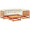 vidaXL Set de sof&aacute;s jard&iacute;n 5 pzas con cojines madera pino marr&oacute;n cera