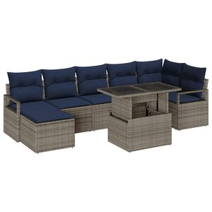 vidaXL Conjunto de sof&aacute; de jard&iacute;n 8 pcs Gris y azul marino