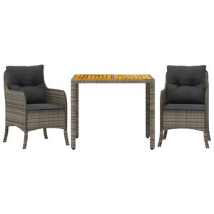 vidaXL Set comedor de jard&iacute;n 3 piezas con cojines rat&aacute;n sint&eacute;tico gris