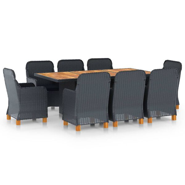 vidaXL Set comedor jard&iacute;n 9 pzas cojines rat&aacute;n sint&eacute;tico gris oscuro