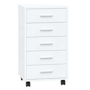 vidaXL Cajonera con ruedas madera contrachapada blanco brillante