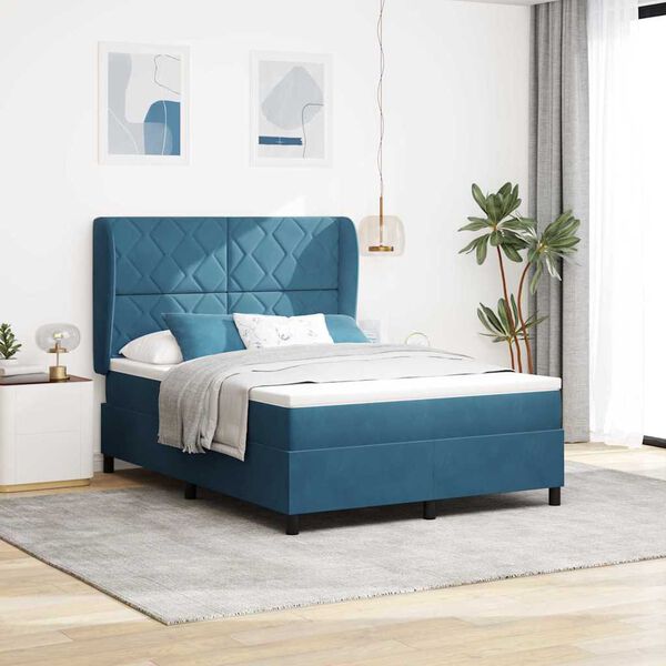 vidaXL Cama tipo Box Spring Azul Oscuro 200 x 160 cm Poli&eacute;ster
