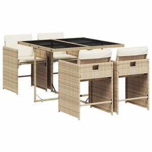 vidaXL Set comedor de jard&iacute;n 5 pzas con cojines rat&aacute;n sint&eacute;tico beige