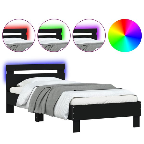 vidaXL Estructura de cama con cabecero y luces LED negro 100x200 cm