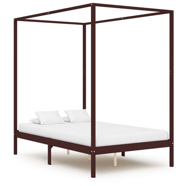 vidaXL Estructura de cama dosel 4 cajones pino marr&oacute;n oscuro 140x200cm