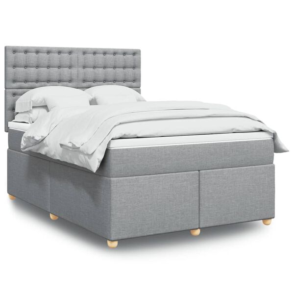 vidaXL Cama box spring con colch&oacute;n tela gris claro 140x190 cm