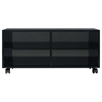 vidaXL Mueble de TV con ruedas contrachapada negro brillo 90x35x35 cm