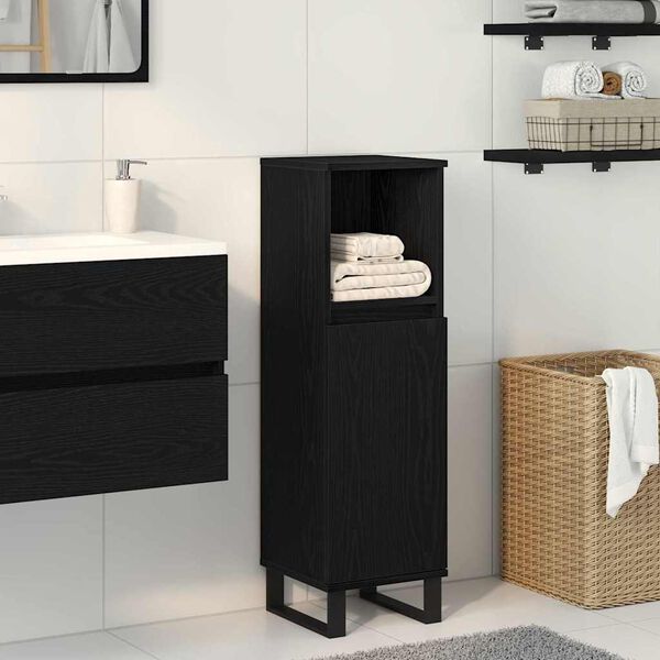 vidaXL Gabinete de Ba&ntilde;o con estante Roble Negro 30 x 30 x 100 cm