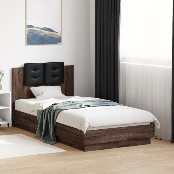 vidaXL Cama con cabecero madera de ingeniería marrón roble 75x190 cm