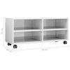 vidaXL Mueble de TV con ruedas contrachapada blanco brillo 90x35x35 cm