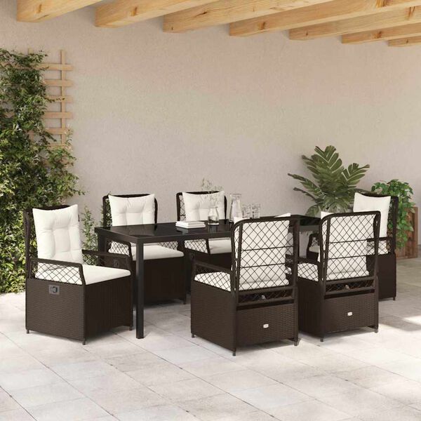 vidaXL Conjunto de Comedor de Jard&iacute;n 7 pcs Marr&oacute;n rat&aacute;n sint&eacute;tico