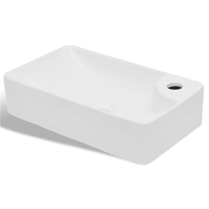 vidaXL Lavabo de cer&aacute;mica con orificio de grifo y desag&uuml;e blanco