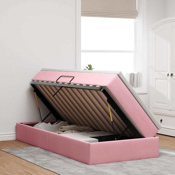 vidaXL Cama con almacenamiento y colch&oacute;n Rosa 90 x 200 cm Terciopelo