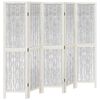 vidaXL Biombo separador de 5 paneles madera maciza Paulownia blanco