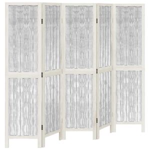 vidaXL Biombo separador de 5 paneles madera maciza Paulownia blanco