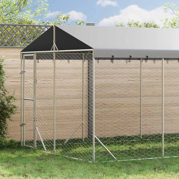 vidaXL Perrera de exterior con toldo acero galvanizado plata 3x6x2,5 m