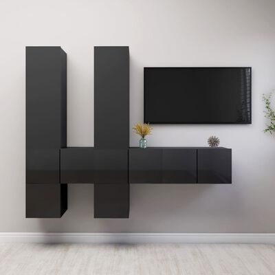 vidaXL Muebles de TV de salón 7 pzas madera de ingeniería gris brillo