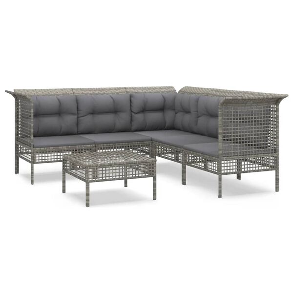 vidaXL Set de muebles de jard&iacute;n 6 pzas y cojines rat&aacute;n sint&eacute;tico gris