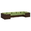 vidaXL Set muebles de jard&iacute;n 7 piezas y cojines rat&aacute;n sint&eacute;tico marr&oacute;n