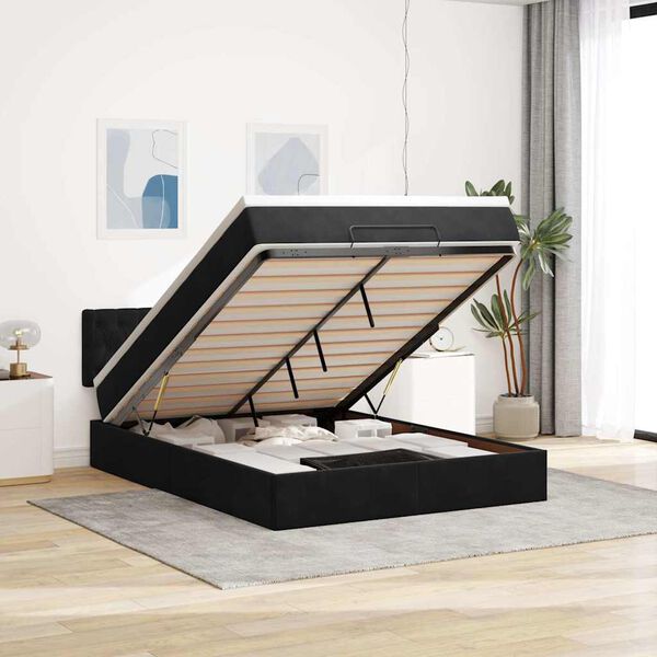 vidaXL Estructura de cama otomana con colch&oacute;n terciopelo negro