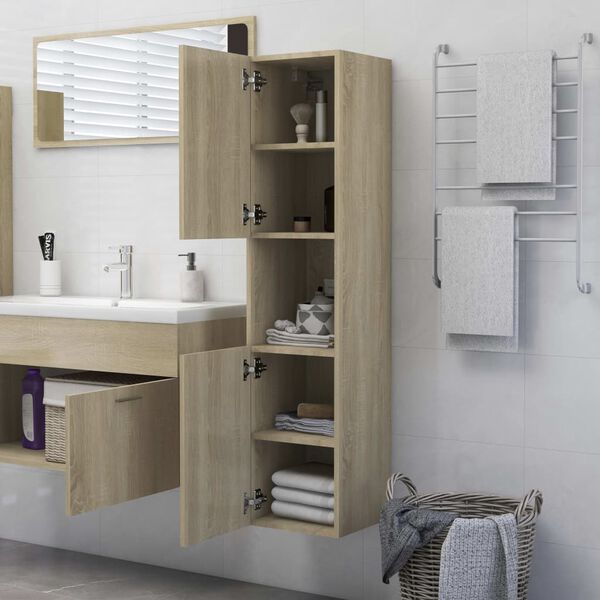 vidaXL Armario de ba&ntilde;o madera contrachapada roble Sonoma 30x30x130 cm