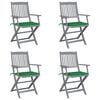 vidaXL Sillas de jard&iacute;n plegables 4 uds cojines madera maciza acacia