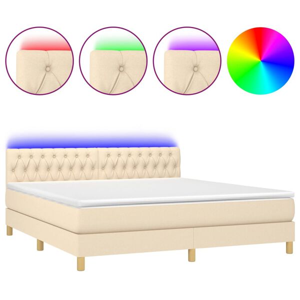 vidaXL Cama box spring con colch&oacute;n y LED tela crema 160x200 cm