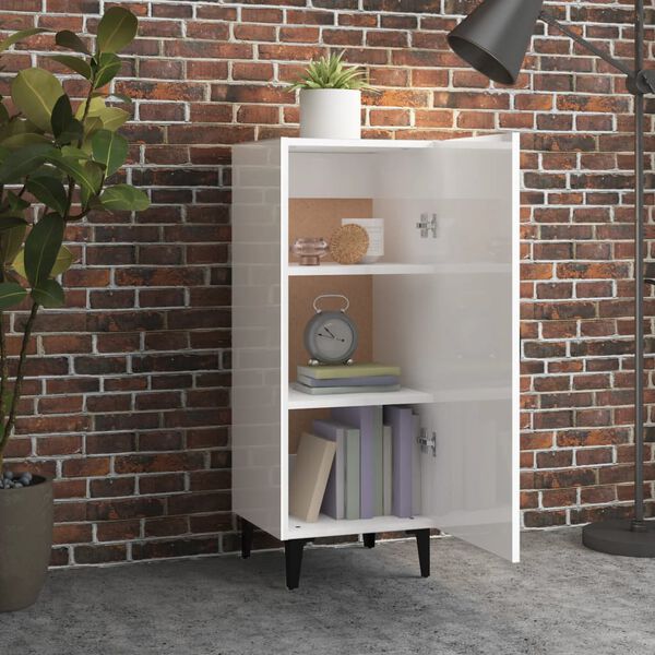 vidaXL Aparador de madera contrachapada blanco brillante 34,5x34x90 cm