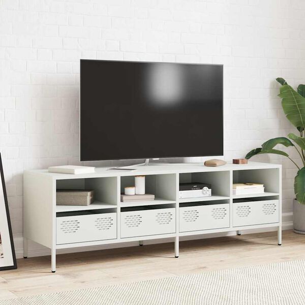 vidaXL Mueble para TV acero laminado en fr&iacute;o blanco 135x39x43,5 cm