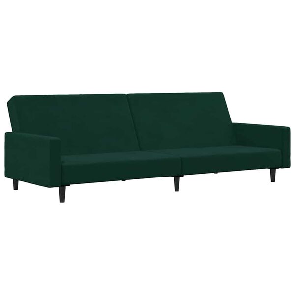 vidaXL Sof&aacute; cama de 2 plazas con taburete terciopelo verde oscuro