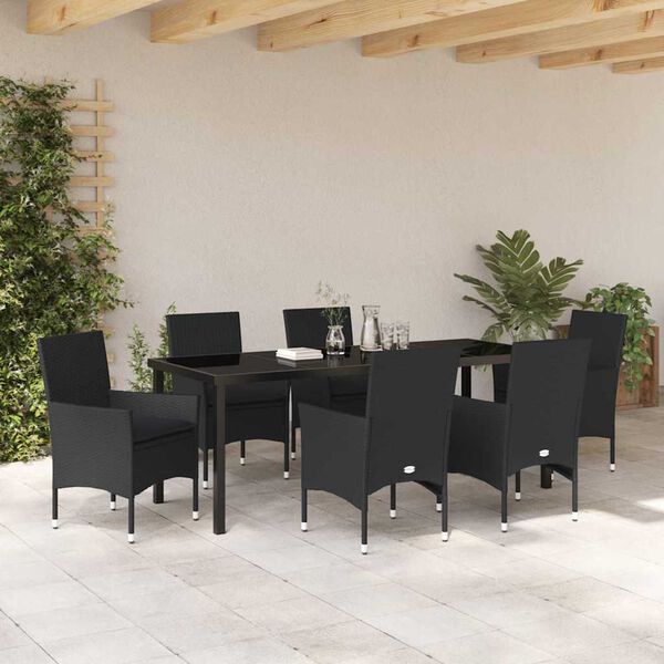 vidaXL Conjunto de Comedor de Jard&iacute;n 7 pcs Negro rat&aacute;n sint&eacute;tico