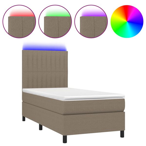 vidaXL Cama box spring colchón y luces LED gris taupe 80x200 cm