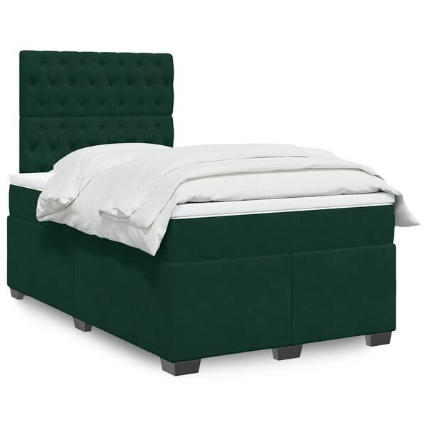vidaXL Cama box spring con colch&oacute;n terciopelo verde oscuro 120x200 cm