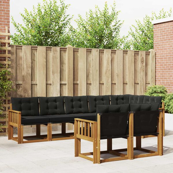 vidaXL Conjunto de sof&aacute;s de exterior con coj&iacute;n 8 pcs Natural y negro