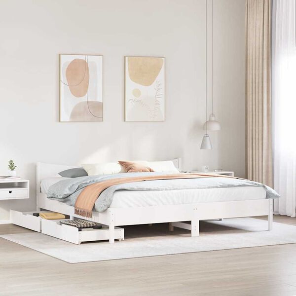 vidaXL Estructura de cama cajones madera maciza pino blanco 180x200 cm