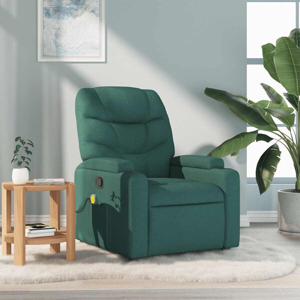 vidaXL Sill&oacute;n de masaje reclinable de tela verde oscuro