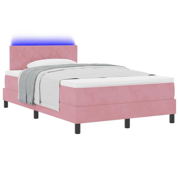 vidaXL Cama Box Spring LED con colch&oacute;n Rosa 120 x 190 cm Terciopelo