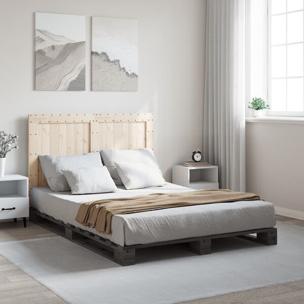 vidaXL Estructura de cama con cabecero madera pino gris 140x200 cm